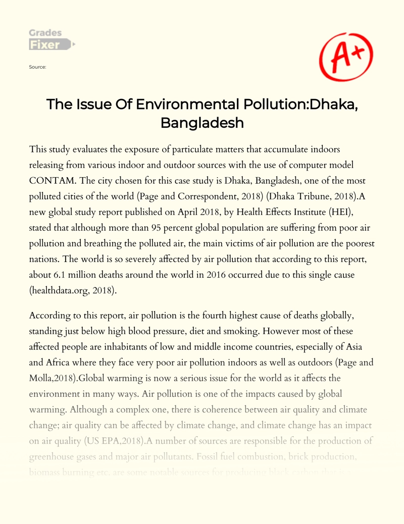 The Issue of Environmental Pollution: Dhaka, Bangladesh Essay