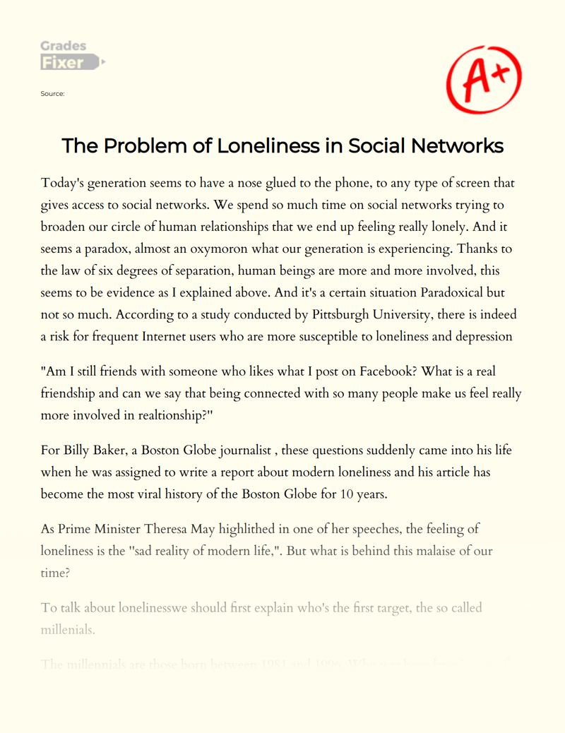 Loneliness and Isolation Due to Social Media Essay