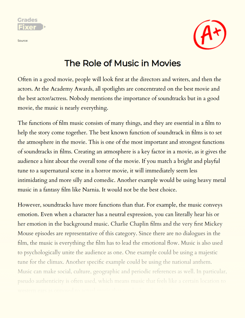 The Role of Music in Films' Success Essay