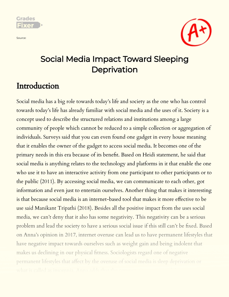 Impact Social Media on Sleep Deprivation essay
