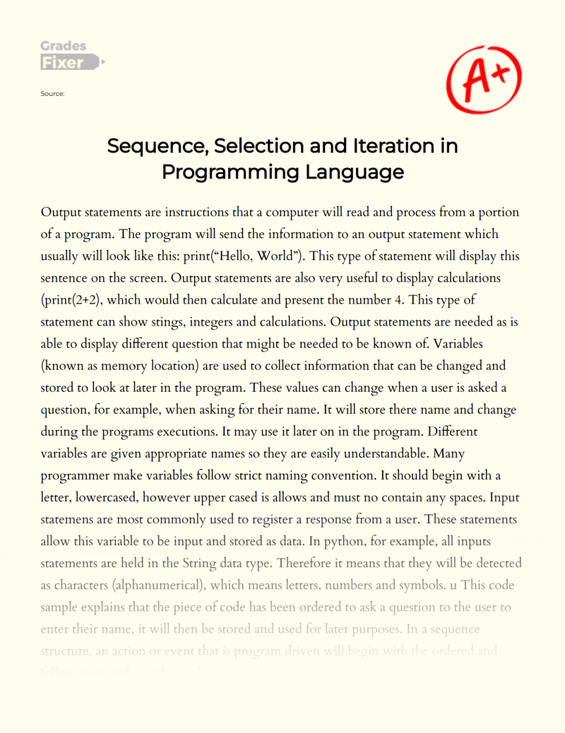 Sequence, Selection and Iteration in Programming Language Essay