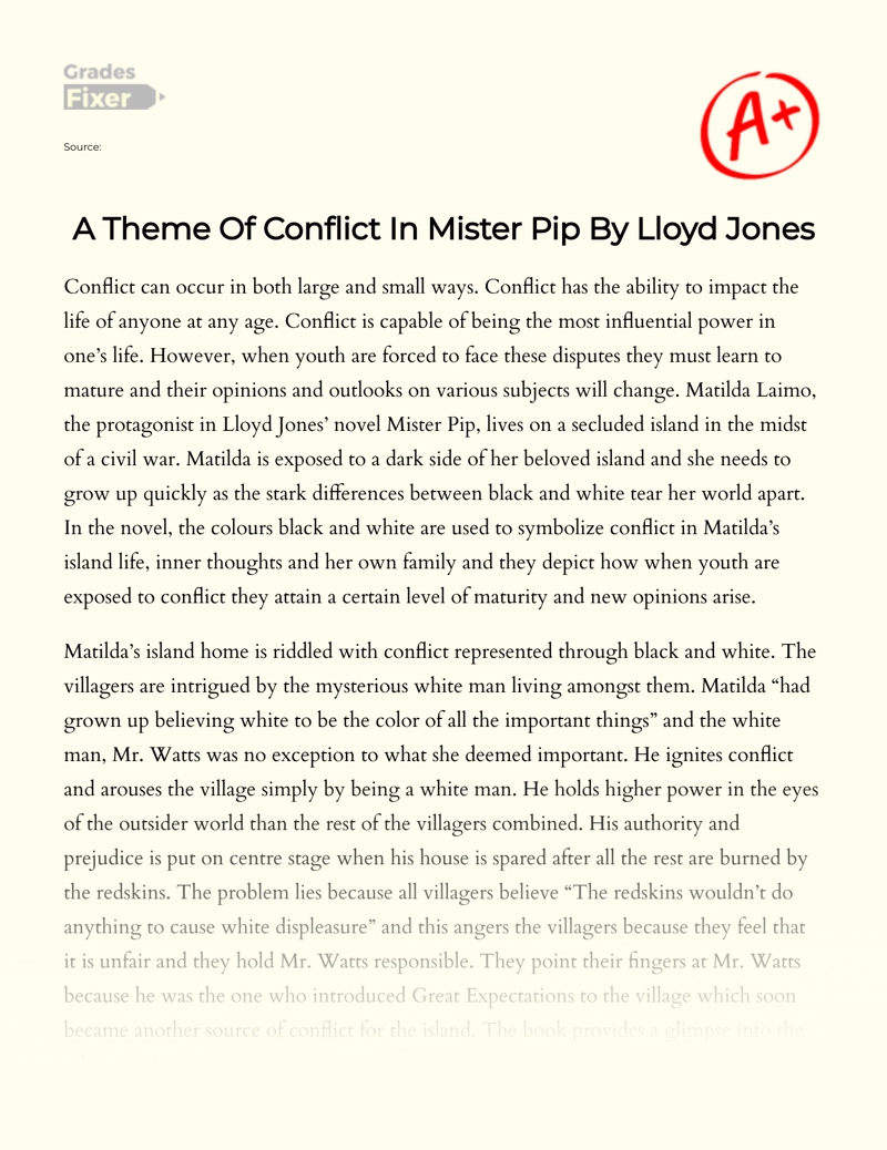 A Theme of Conflict in Mister Pip by Lloyd Jones essay