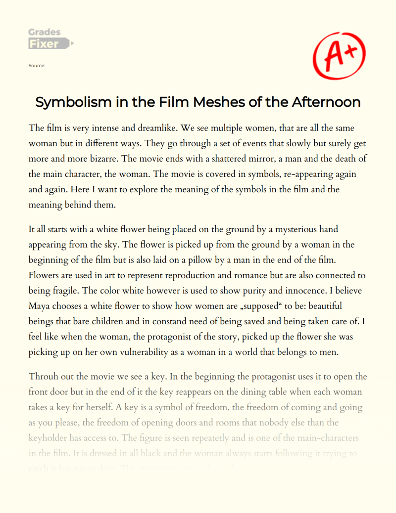 Symbolism in The Film Meshes of The Afternoon Essay