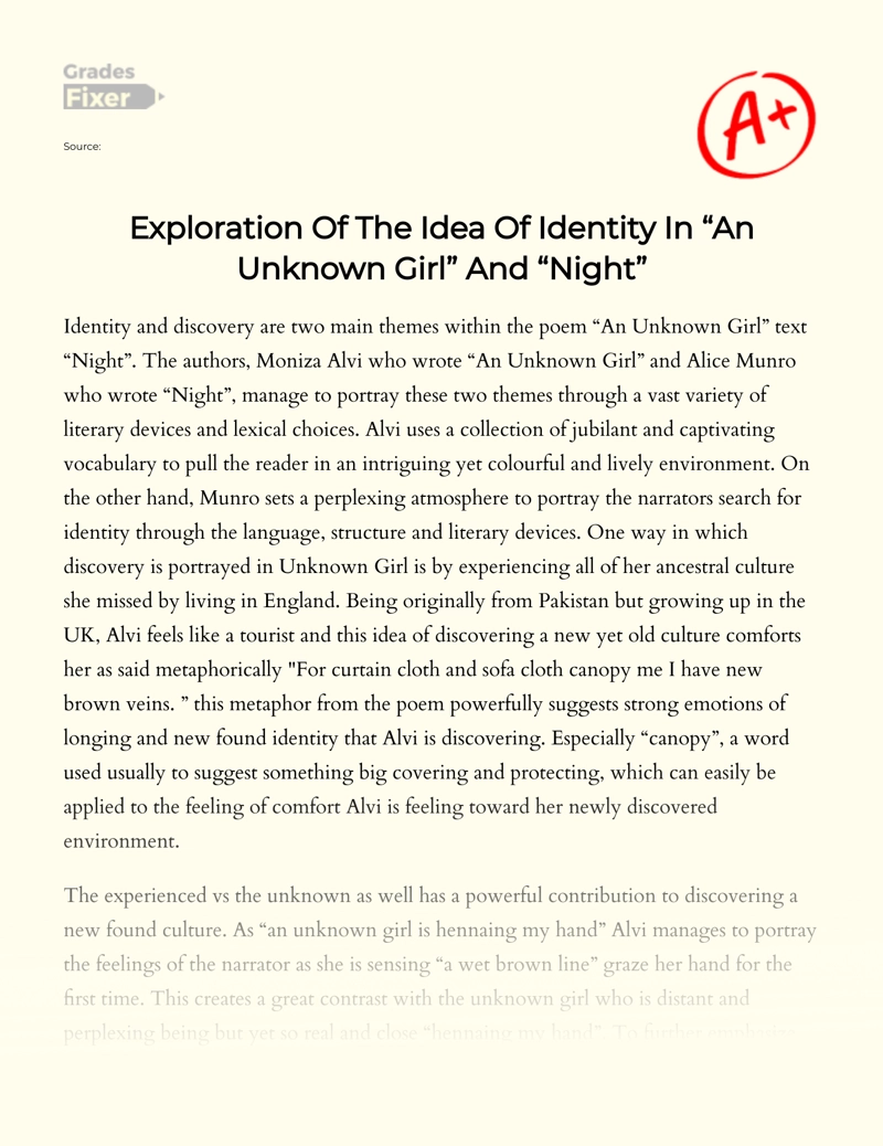 Exploration of The Idea of Identity in "An Unknown Girl" and "Night" Essay