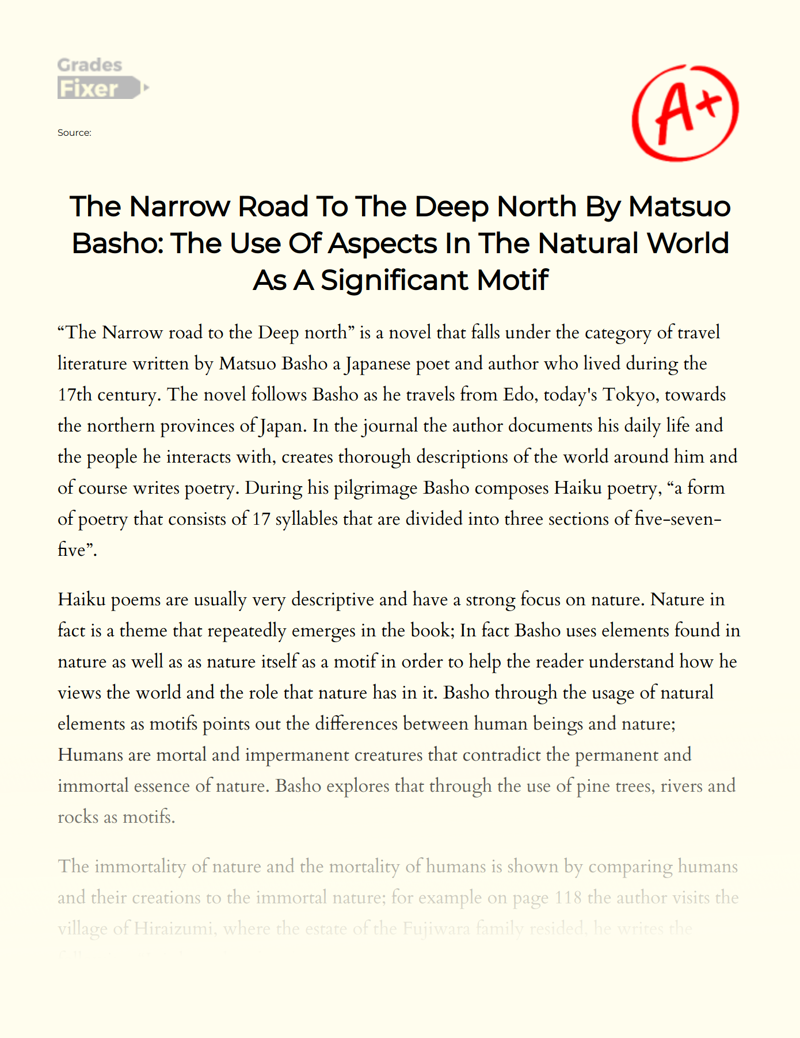 Motif of The Natural World in The Narrow Road to The Deep North Essay
