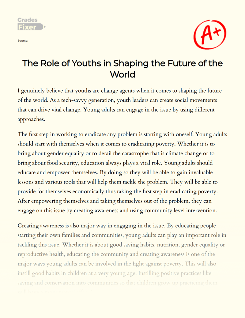 The Role of Youths in Shaping The Future of The World Essay