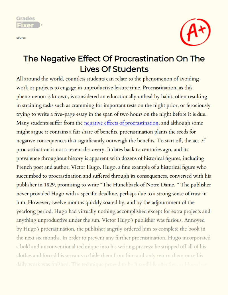 The Negative Effect of Procrastination on The Lives of Students Essay