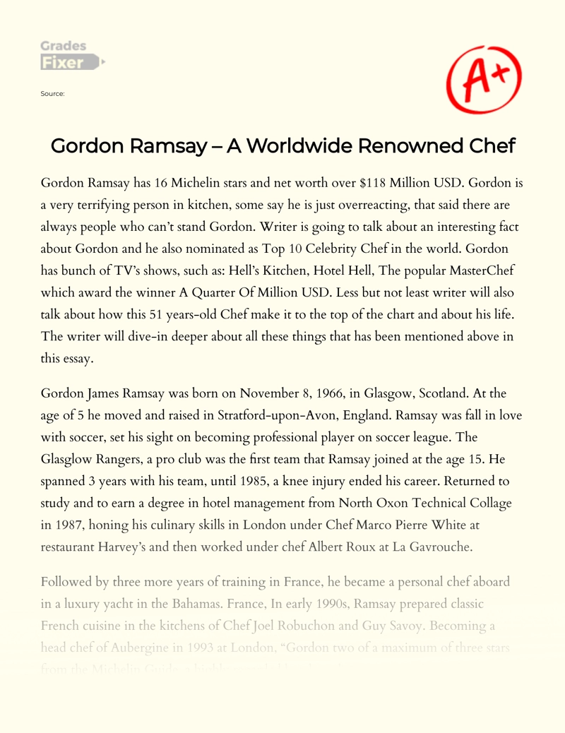 Gordon Ramsay – a Worldwide Renowned Chef essay
