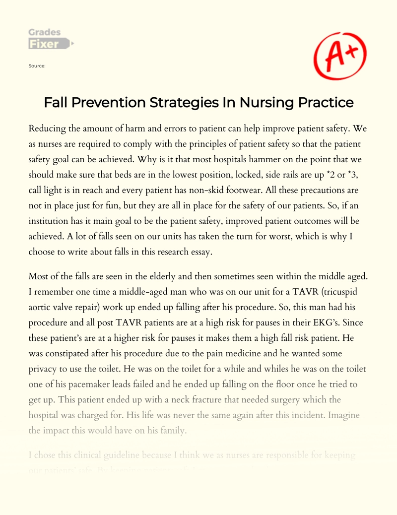 Fall Prevention Strategies in Nursing Practice Essay