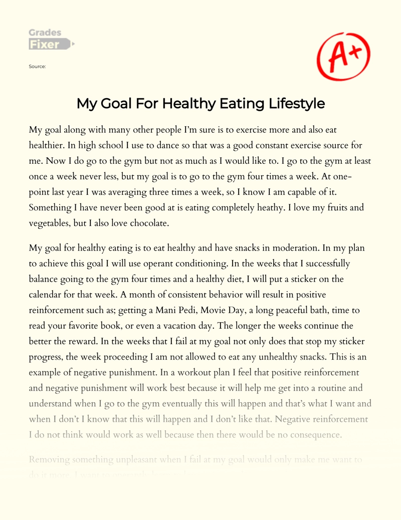 My Goal for Healthy Eating Lifestyle essay