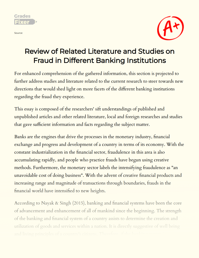 Review of Related Literature and Studies on Fraud in Different Banking Institutions Essay