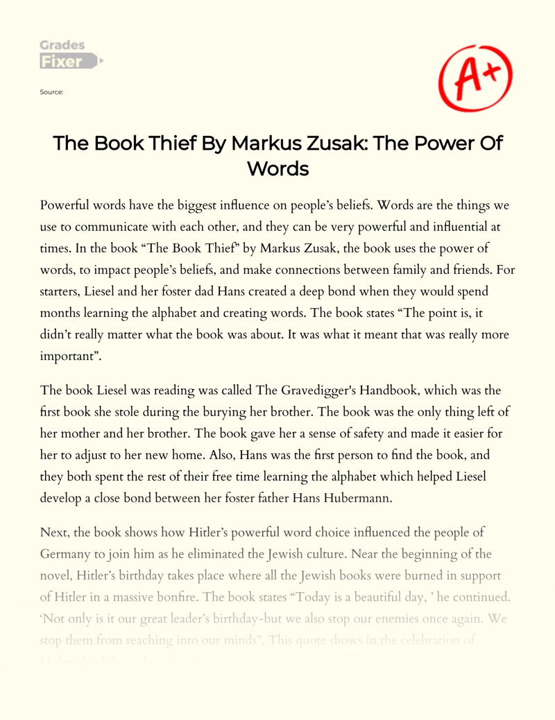 the book thief essay the power of words