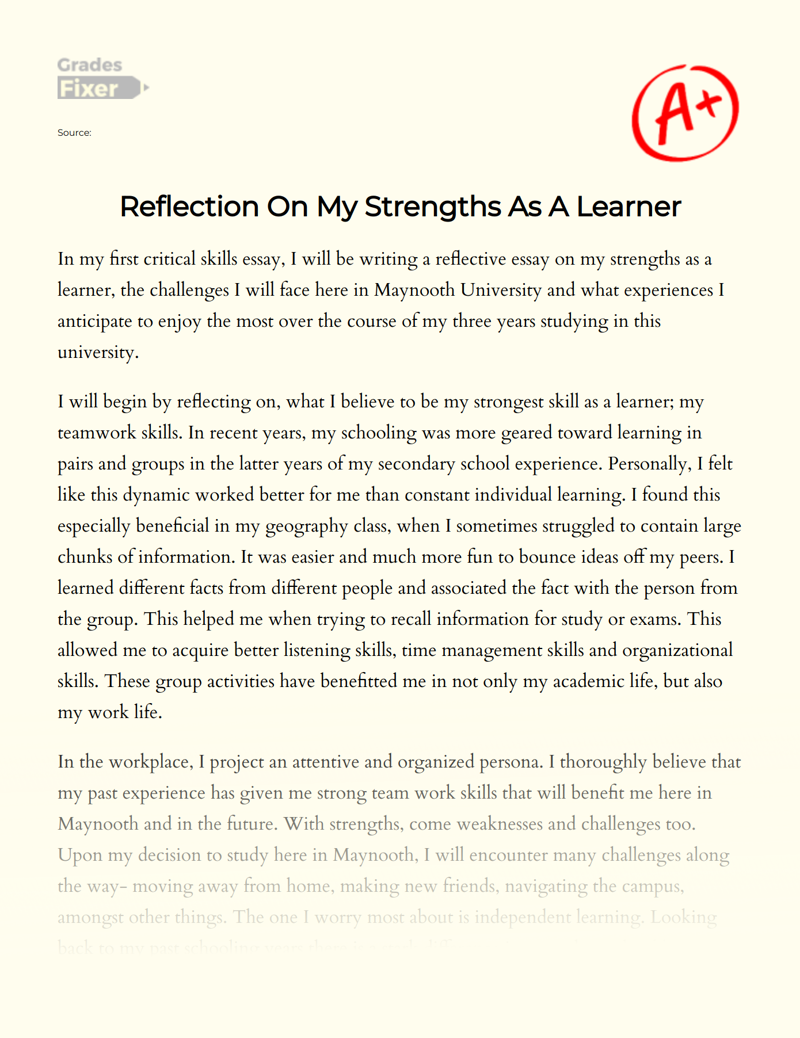 Reflection on My Strengths as a Learner Essay