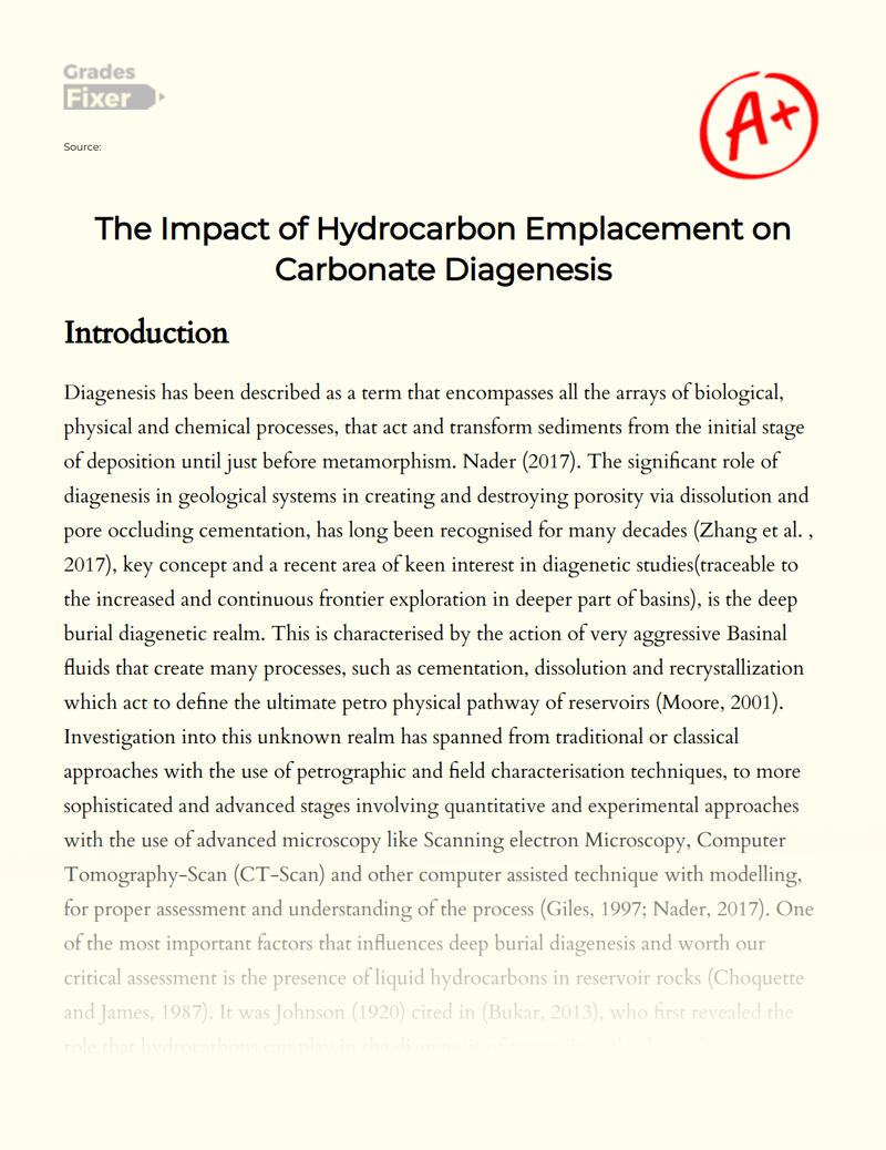 The Impact of Hydrocarbon Emplacement on Carbonate Diagenesis Essay