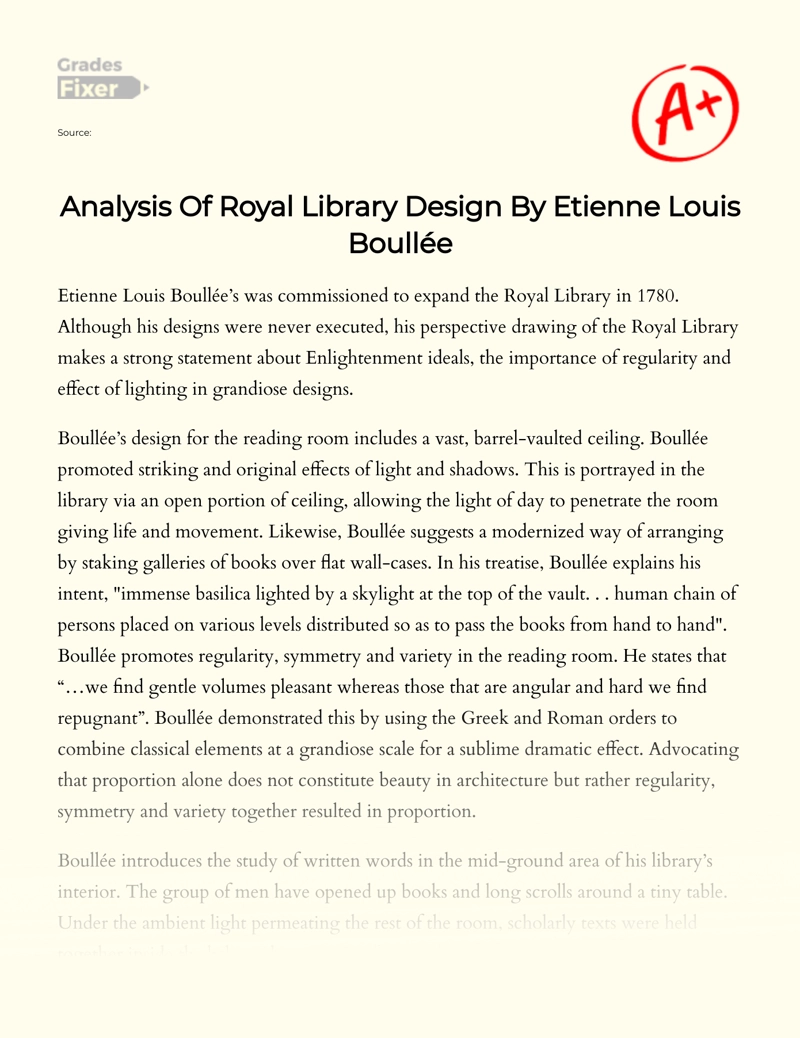 Analysis of Royal Library Design by Etienne Louis Boullée Essay