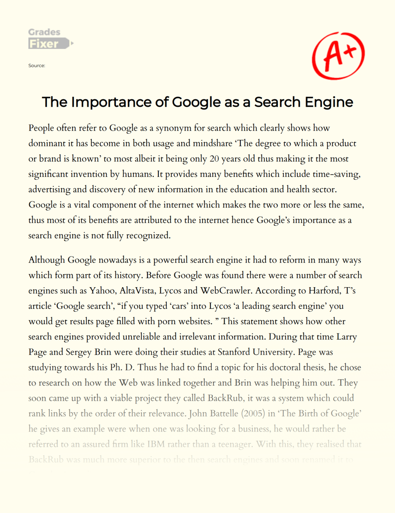 The Importance of Google as a Search Engine Essay