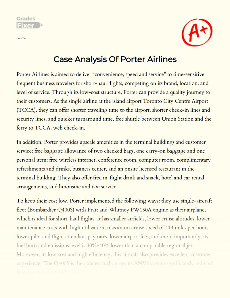 Case Analysis of Porter Airlines Essay