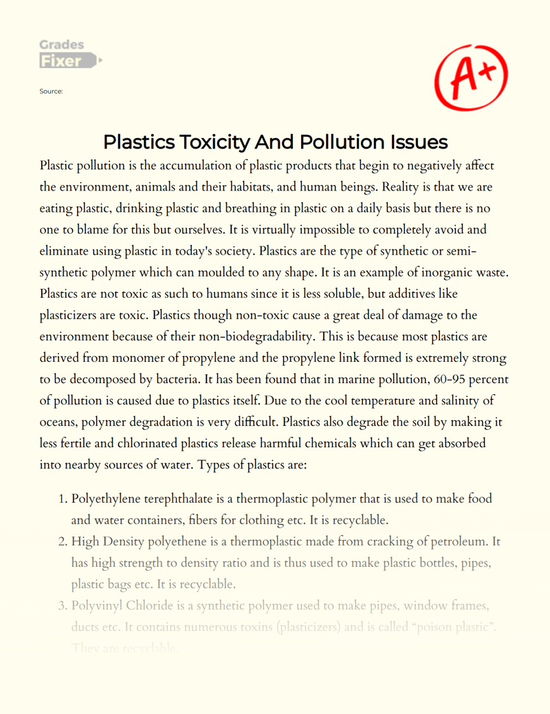 The Waste Problem: Plastic Pollution  Essay