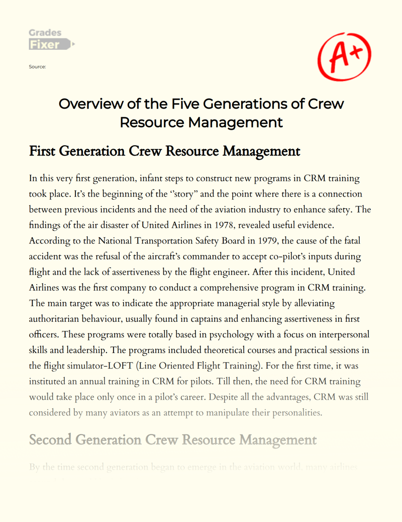 Overview of The Five Generations of Crew Resource Management Essay