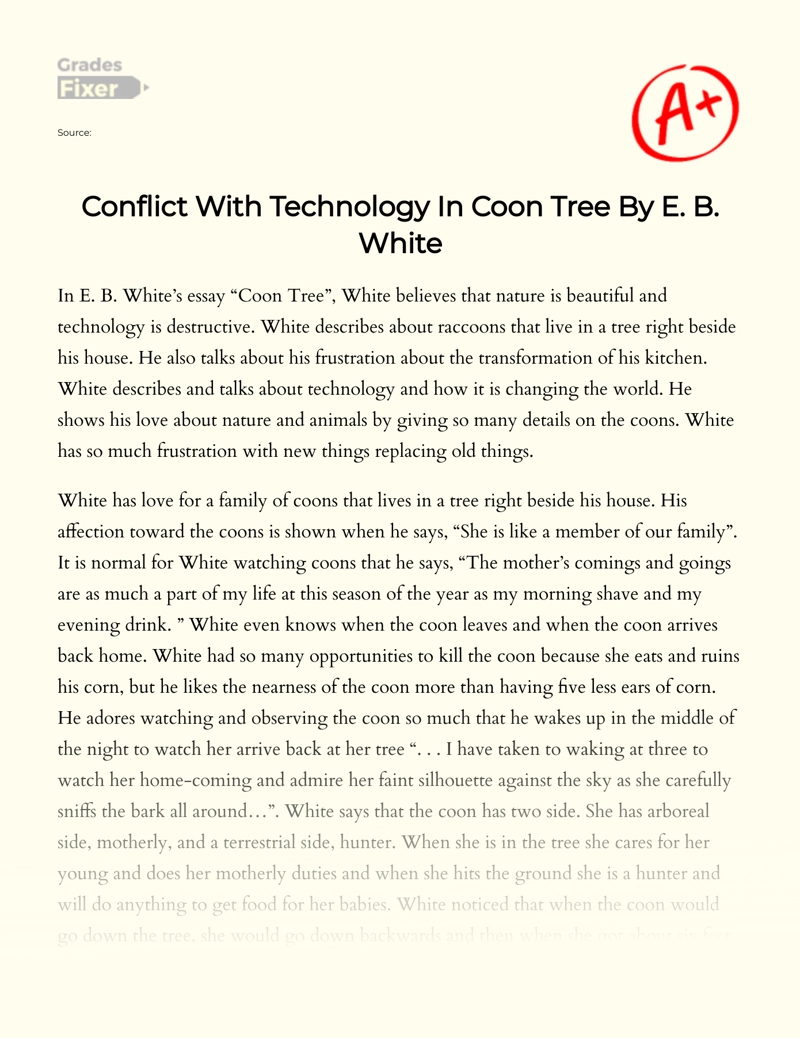 Conflict with Technology in Coon Tree by E. B. White Essay