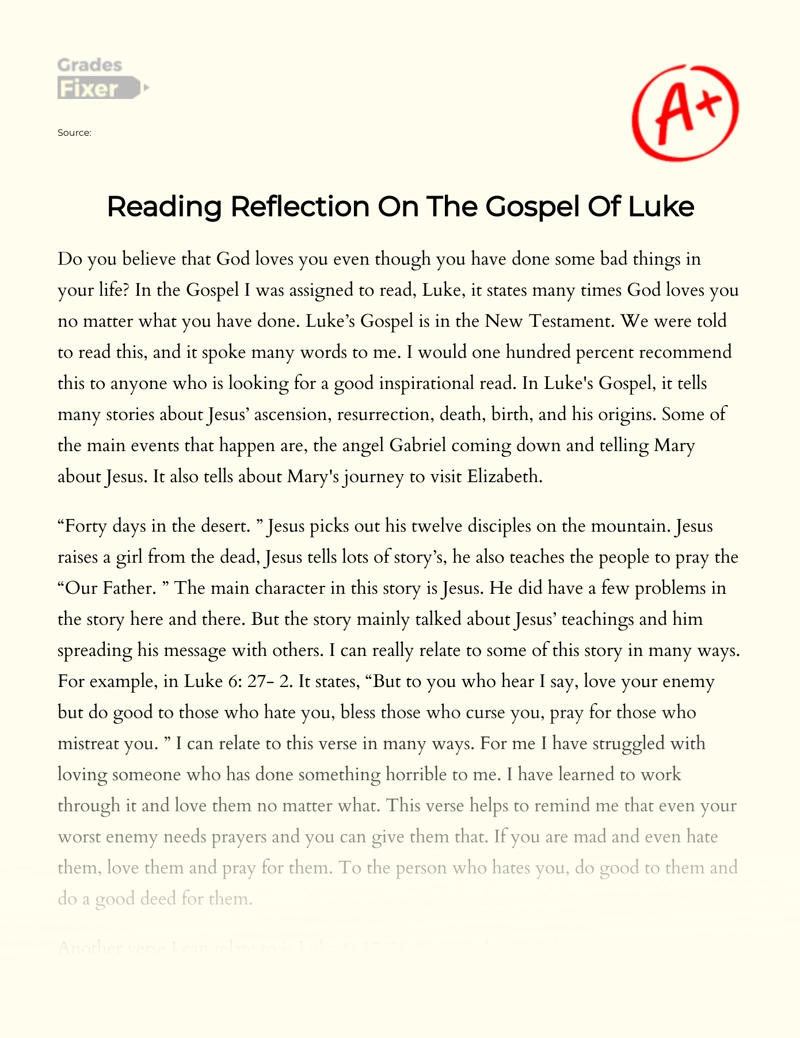 Reading Reflection on The Gospel of Luke Essay