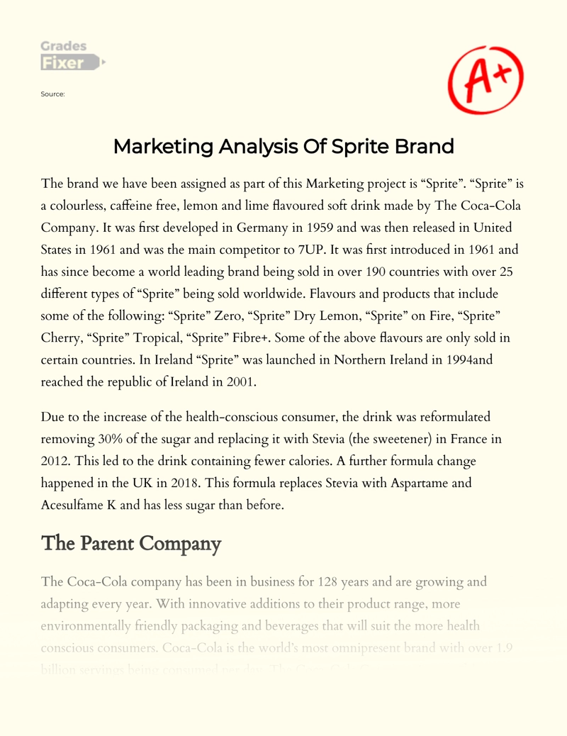 Marketing Analysis of Sprite Brand essay