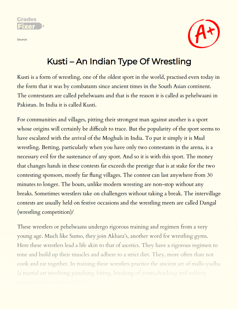 Kusti – an Indian Type of Wrestling Essay