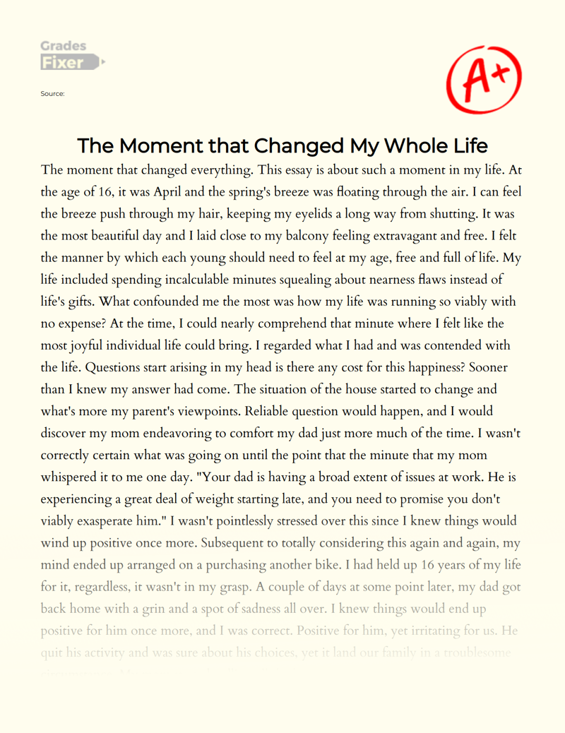 Moment that Changed My Life: Personal Experience Essay