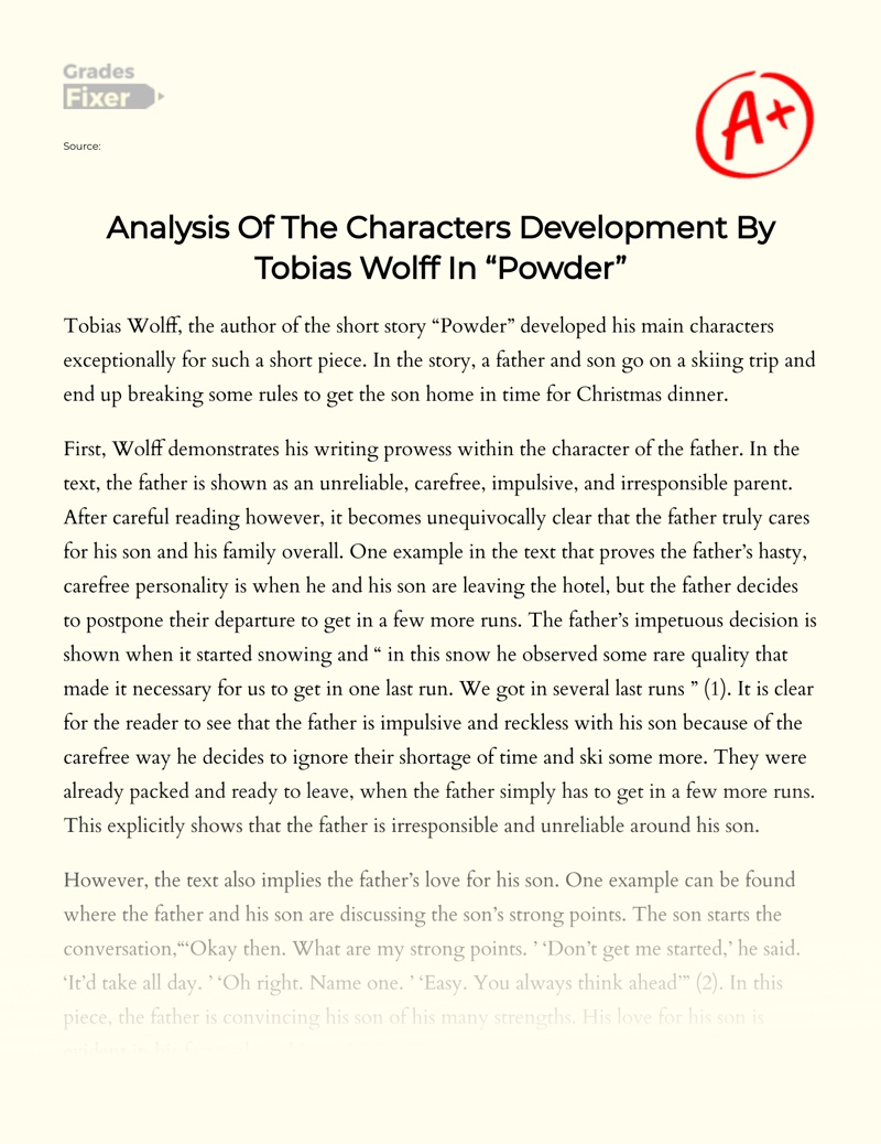 "Powder" by Tobias Wolff: Analysis of The Characters Development essay