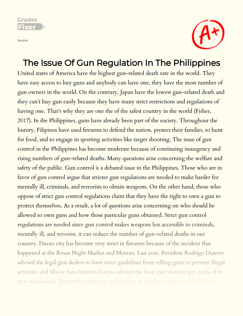 The Issue of Gun Regulation in The Philippines Essay