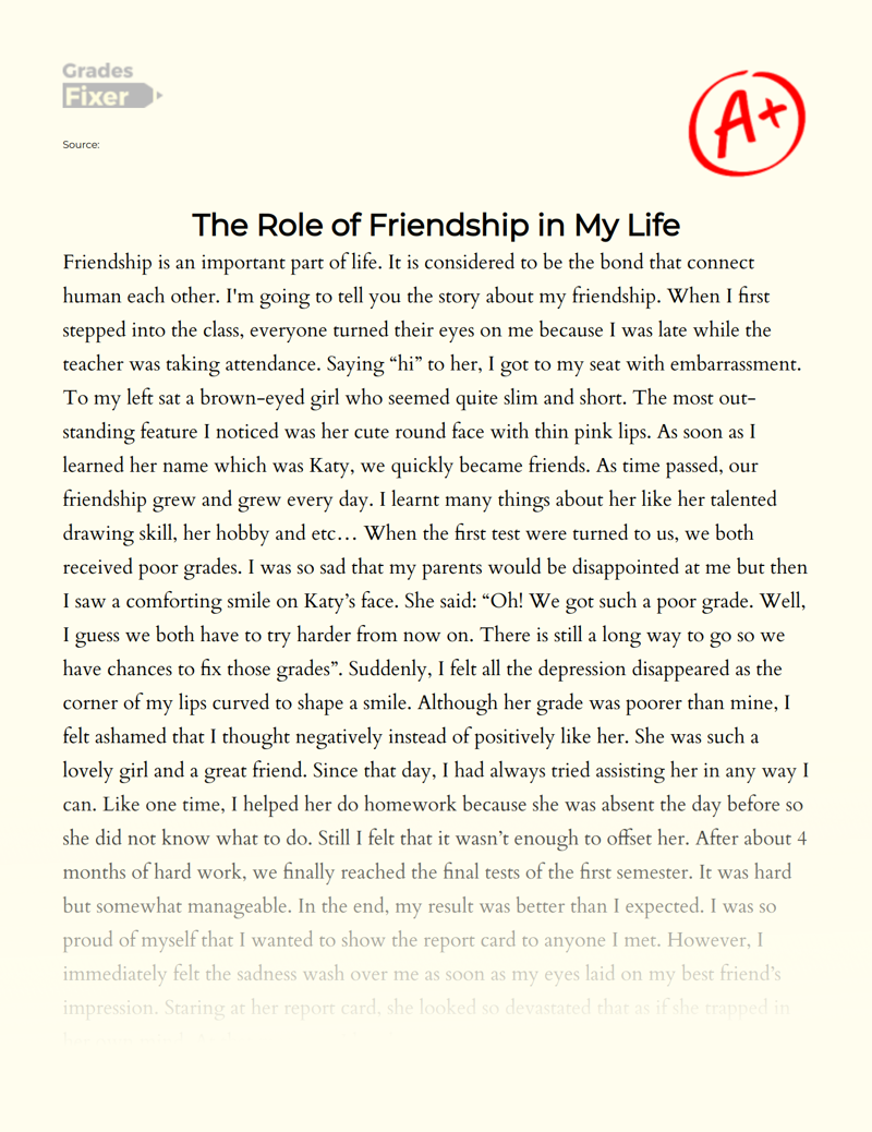 essay about the role of friendship in my life