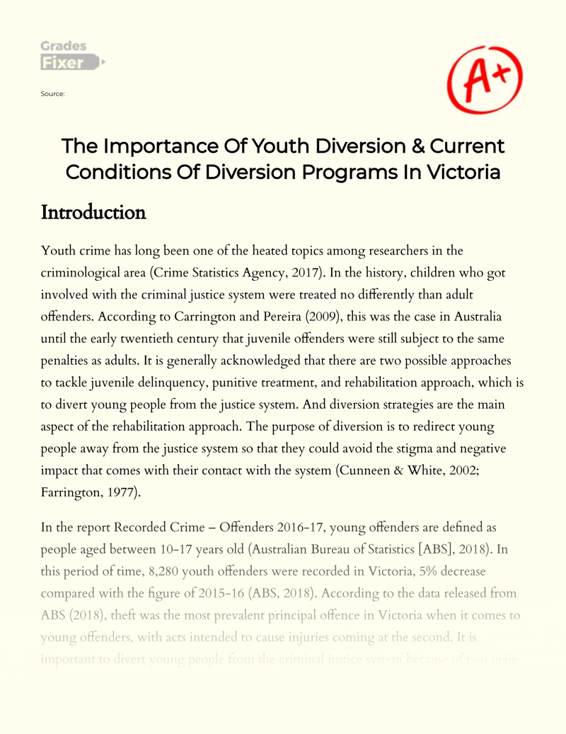 The Importance of Youth Diversion & Current Conditions of Diversion Programs in Victoria Essay