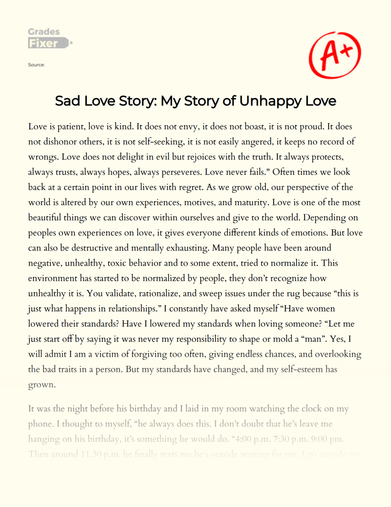 Sad Love Story: My Story of Unhappy Love Essay