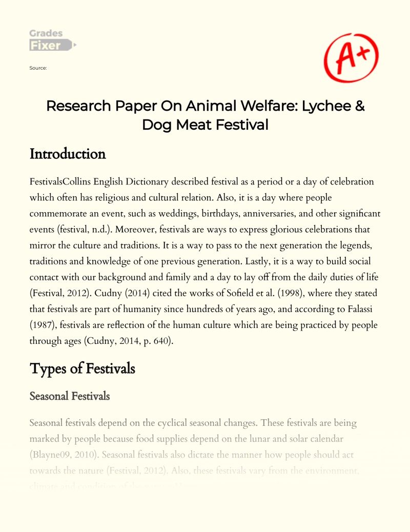 Research Paper on Animal Welfare: Lychee and Dog Meat Festival Essay