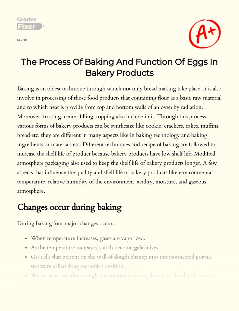 The Process of Baking and Function of Eggs in Bakery Products Essay