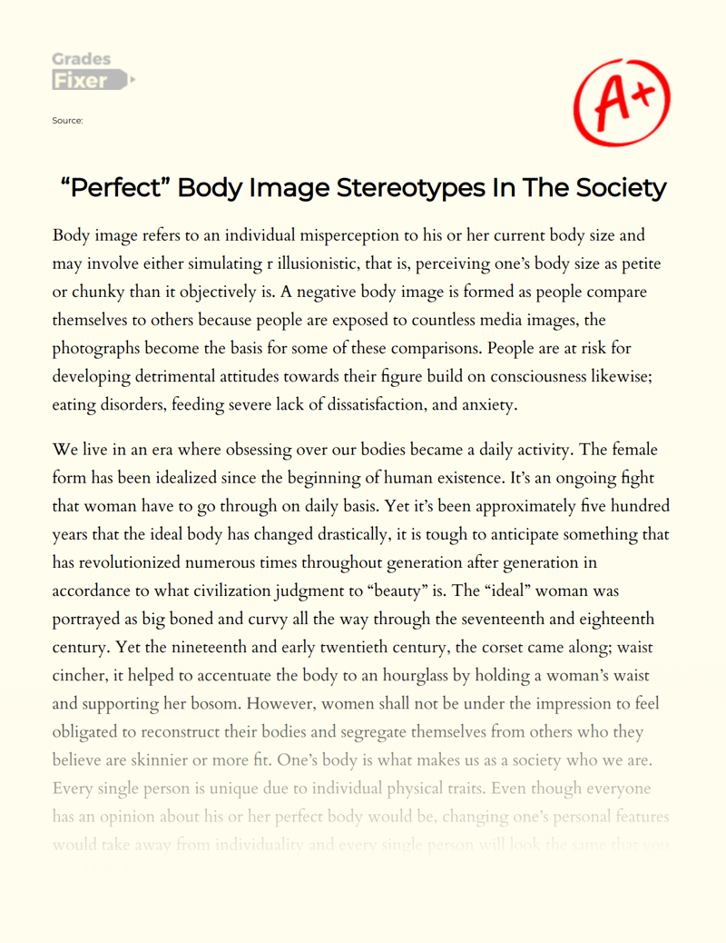 "Perfect" Body Image Stereotypes in The Society Essay