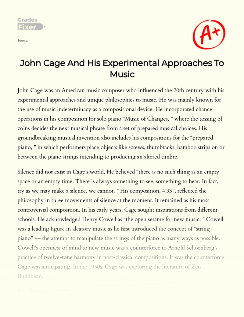 John Cage and His Experimental Approaches to Music essay