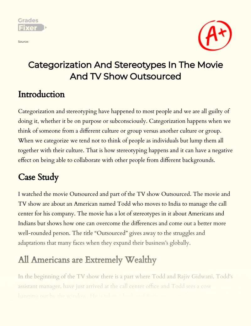 Categorization and Stereotypes in The Movie and Tv Show Outsourced Essay
