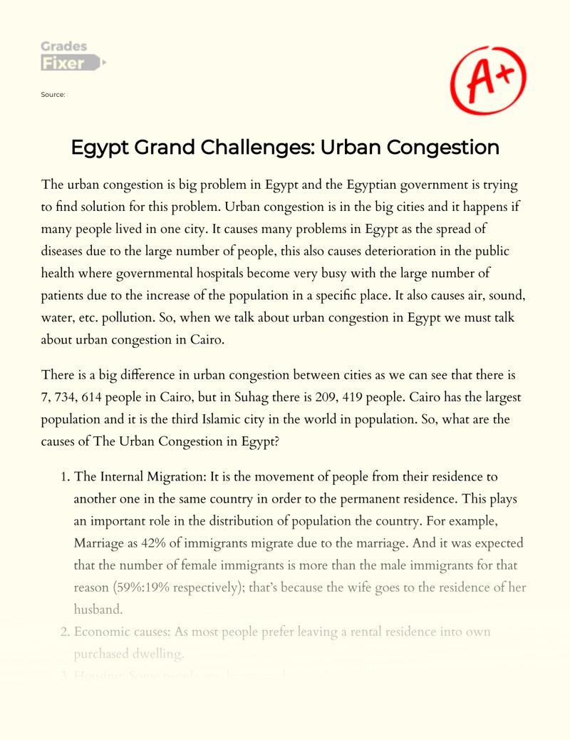 Egypt Grand Challenges: Urban Congestion Essay