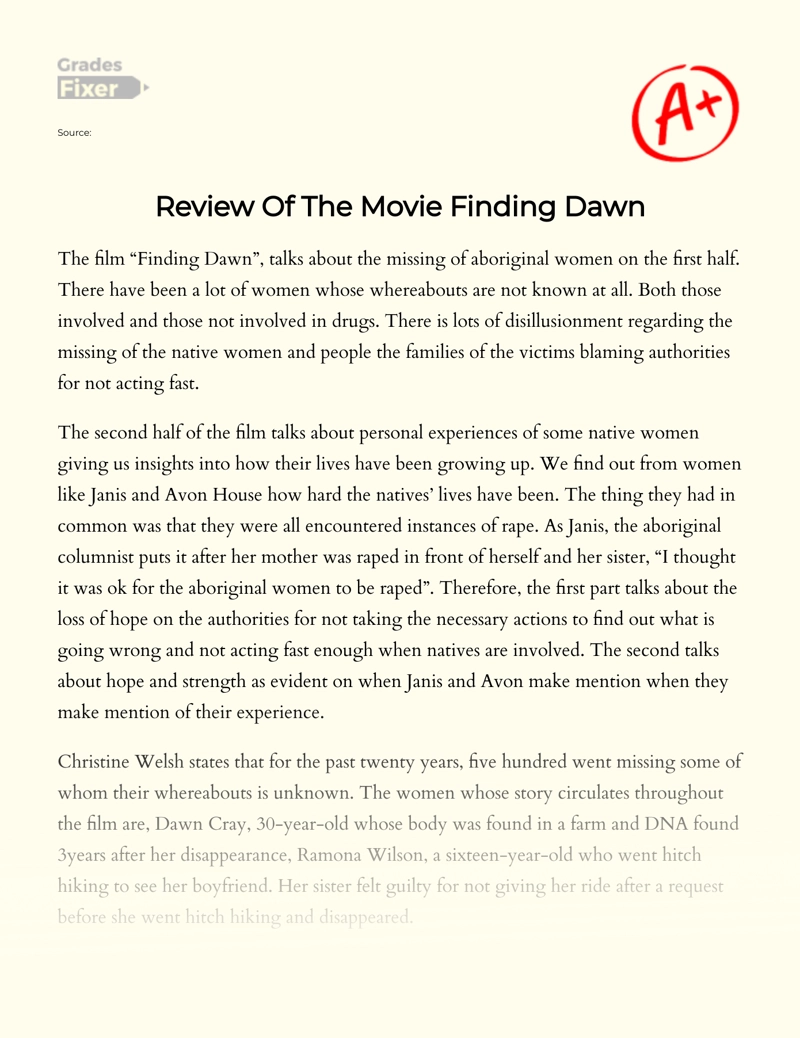 Review of The Movie Finding Dawn Essay