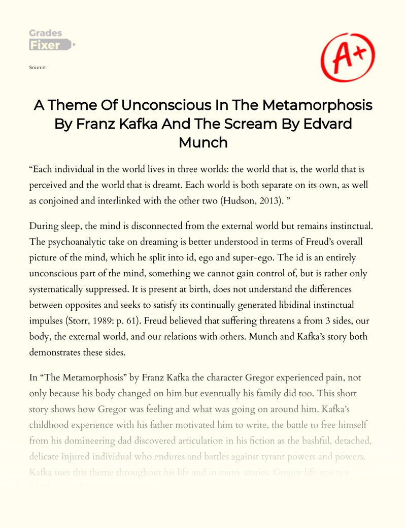 A Theme of Unconscious in The Metamorphosis by Franz Kafka and The Scream by Edvard Munch essay