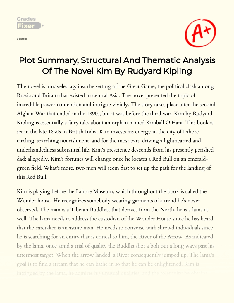 Analysis of Rudyard Kipling's Novel Kim: Plot and Themes Essay