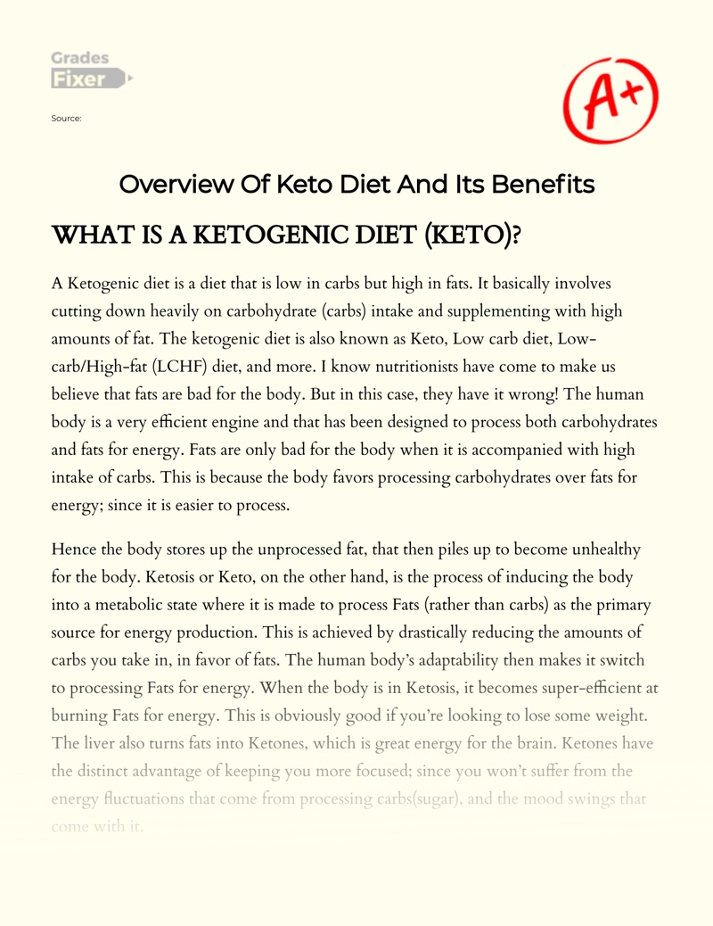 Overview of Keto Diet and Its Benefits Essay