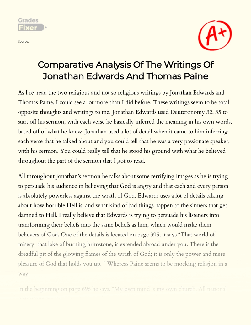 Comparative Analysis of The Writings of Jonathan Edwards and Thomas Paine Essay
