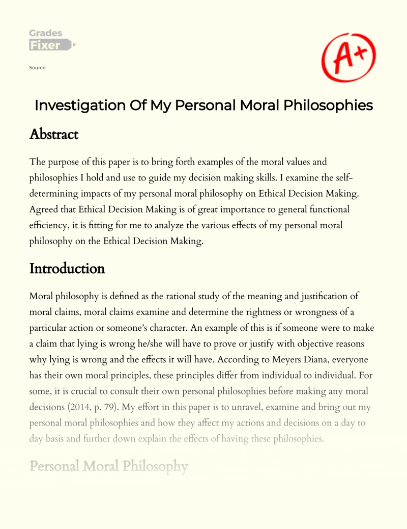 Investigation of My Personal Moral Values and Philosophies essay
