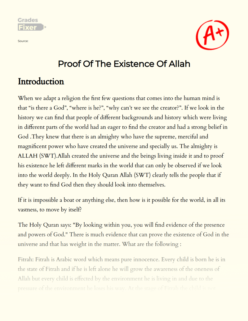Proof of The Existence of Allah Essay