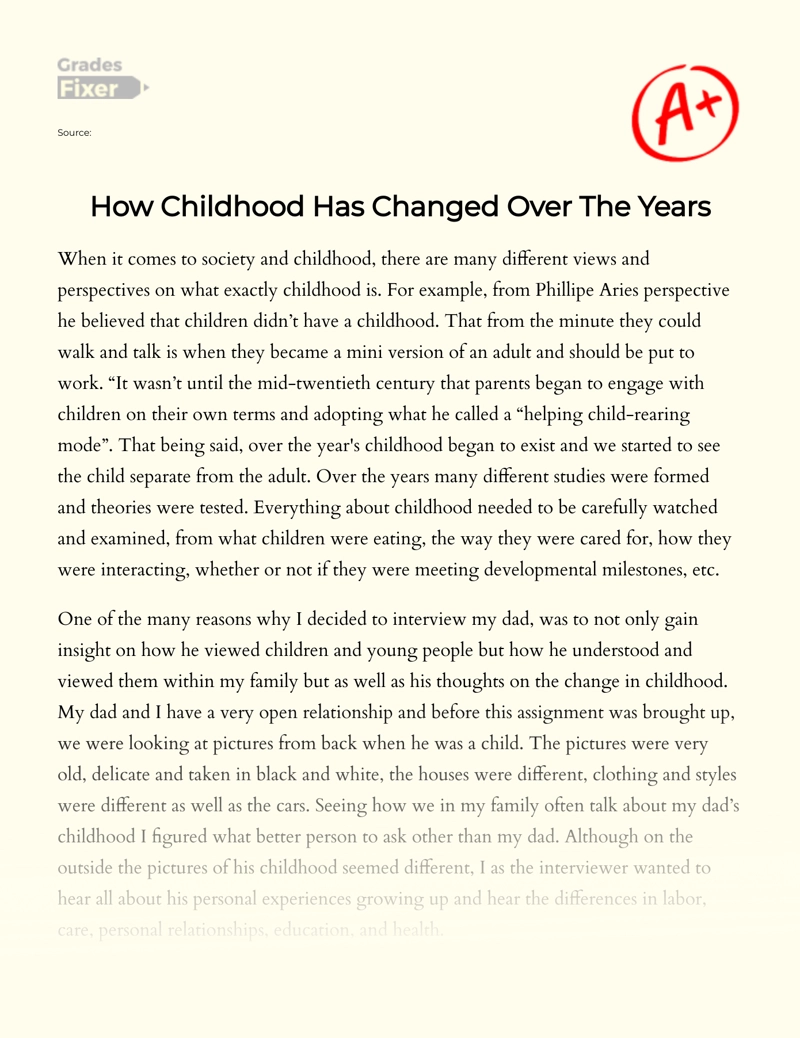 How Childhood Has Changed Over The Years essay