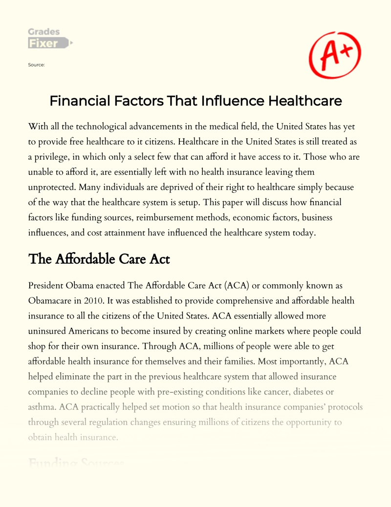 Financial Factors that Influence Healthcare Essay