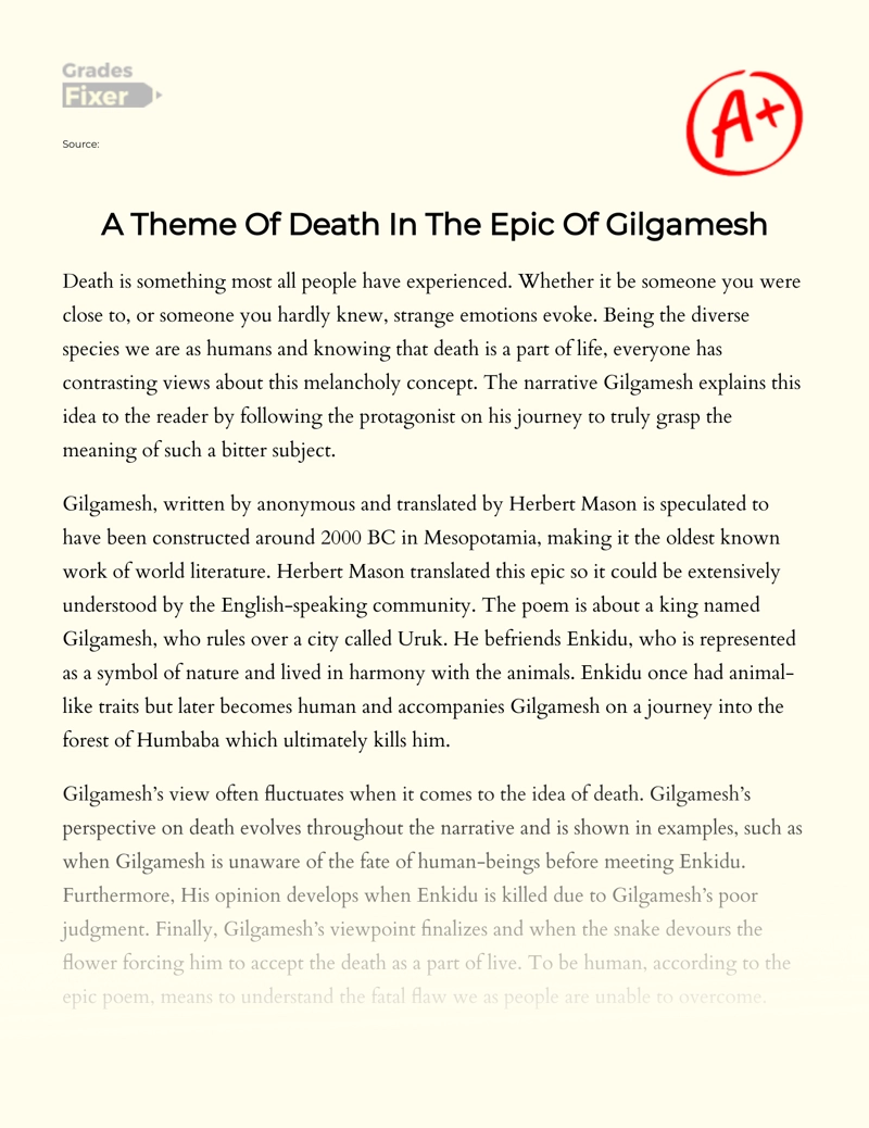 A Theme of Death in The Epic of Gilgamesh essay