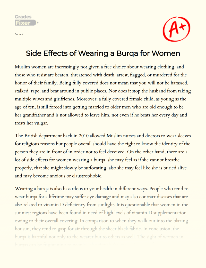Side Effects of Wearing a Burqa for Women Essay